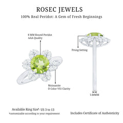 Natural 2 Carat Peridot Flower Engagement Ring with Moissanite