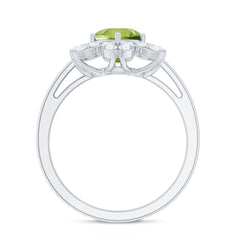 Natural 2 Carat Peridot Flower Engagement Ring with Moissanite