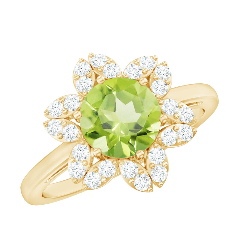 Natural 2 Carat Peridot Flower Engagement Ring with Moissanite