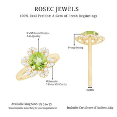 Natural 2 Carat Peridot Flower Engagement Ring with Moissanite
