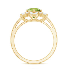 Natural 2 Carat Peridot Flower Engagement Ring with Moissanite
