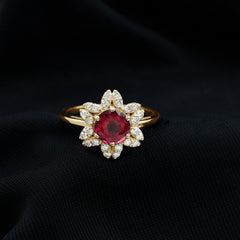 Real 1.2 Carat Round Pink Tourmaline Flower Engagement Ring with Diamond