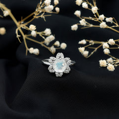 0.85 CT Moonstone and Diamond Floral Halo Engagement Ring