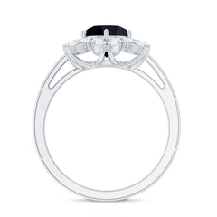 Natural 2.5 Carat Black Spinel Flower Engagement Ring with Diamond