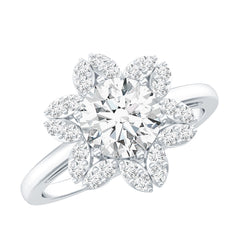 Certified Moissanite Flower Halo Engagement Ring for Women