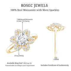 Certified Moissanite Flower Halo Engagement Ring for Women