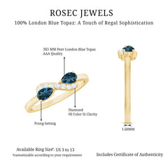 Pear Shape London Blue Topaz Infinity Promise Ring with Diamond