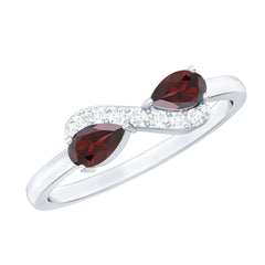 Real Garnet 2 Stone Infinity Promise Ring with Diamond