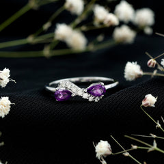 1/2 CT Pear Amethyst Infinity Promise Ring with Diamond
