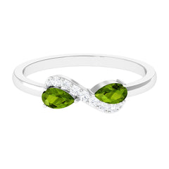 Real Pear Shape Peridot 2 Stone Promise Ring with Diamond