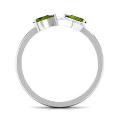 Real Pear Shape Peridot 2 Stone Promise Ring with Diamond