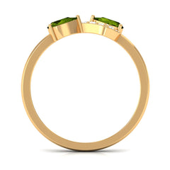 Real Pear Shape Peridot 2 Stone Promise Ring with Diamond