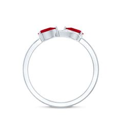 Natural Pear Shape Ruby Toi Et Moi Promise Ring with Diamond