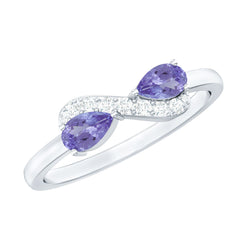 Real Tanzanite 2 Stone Promise Ring with Diamond