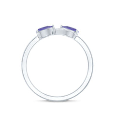 Real Tanzanite 2 Stone Promise Ring with Diamond