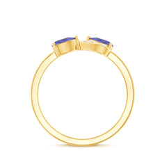 Real Tanzanite 2 Stone Promise Ring with Diamond