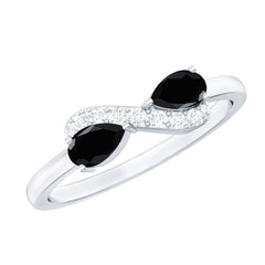 Natural Black Spinel Diamond 2 Stone Promise Ring in East West Style