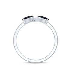 Natural Black Spinel Diamond 2 Stone Promise Ring in East West Style