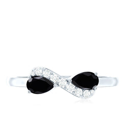Natural Black Spinel Diamond 2 Stone Promise Ring in East West Style
