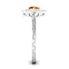 0.50 CT Round Shape Citrine Minimal Textured Ring with Diamond