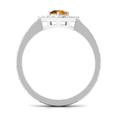 0.50 CT Round Shape Citrine Minimal Textured Ring with Diamond