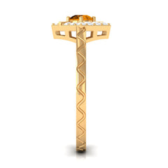 0.50 CT Round Shape Citrine Minimal Textured Ring with Diamond