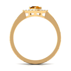 0.50 CT Round Shape Citrine Minimal Textured Ring with Diamond