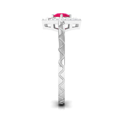 Minimal Ruby and Diamond Textured Ring