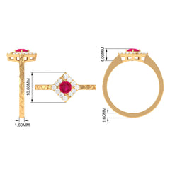 Minimal Ruby and Diamond Textured Ring
