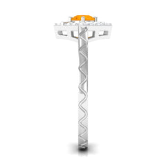 1/2 Carat Minimal Fire Opal and Diamond Textured Ring