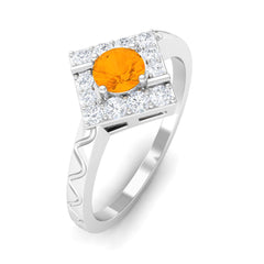 1/2 Carat Minimal Fire Opal and Diamond Textured Ring