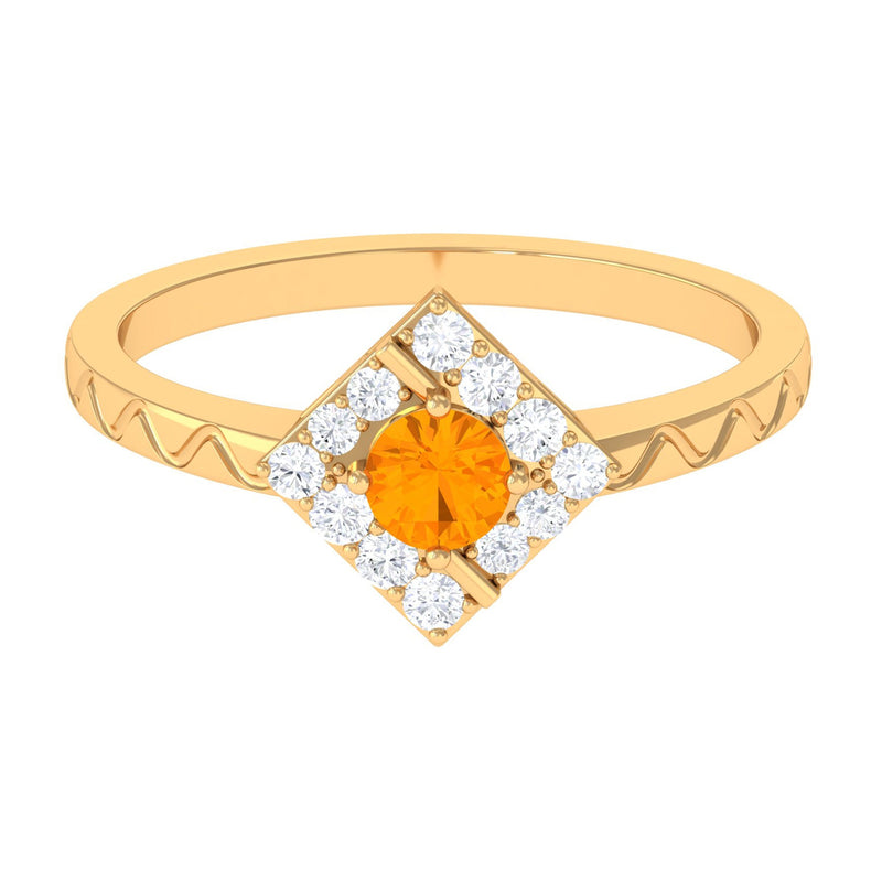1/2 Carat Minimal Fire Opal and Diamond Textured Ring
