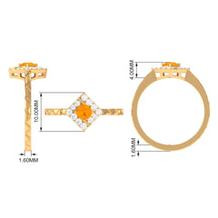 1/2 Carat Minimal Fire Opal and Diamond Textured Ring