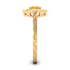 1/2 Carat Minimal Fire Opal and Diamond Textured Ring