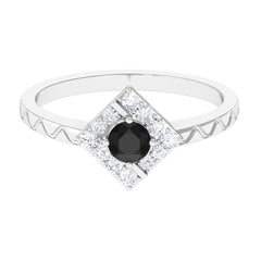 3/4 CT Black Spinel and Diamond Textured Ring