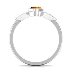 0.75 CT Split Shank Citrine Solitaire Ring with Diamond Accent