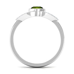0.75 CT Split Shank Peridot Solitaire Ring with Diamond Accent