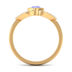 Bezel Set Tanzanite Solitaire Split Shank Ring with Diamond
