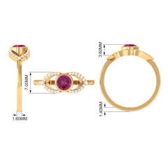 Pink Tourmaline Solitaire Split Shank Ring with Diamond
