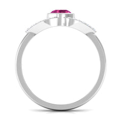 Pink Tourmaline Solitaire Split Shank Ring with Diamond