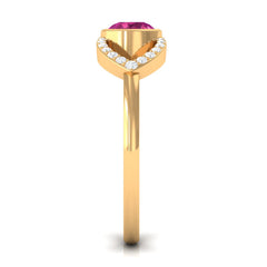 Pink Tourmaline Solitaire Split Shank Ring with Diamond