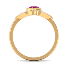 Pink Tourmaline Solitaire Split Shank Ring with Diamond