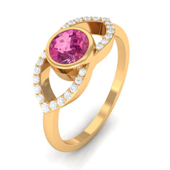 Pink Tourmaline Solitaire Split Shank Ring with Diamond