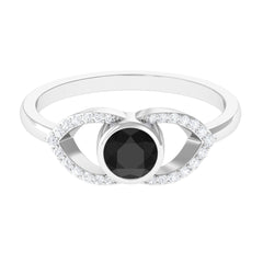 Bezel Set Solitaire Black Spinel and Diamond Ring in Split Shank
