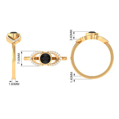 Bezel Set Solitaire Black Spinel and Diamond Ring in Split Shank
