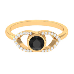 Bezel Set Solitaire Black Spinel and Diamond Ring in Split Shank