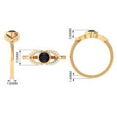 Bezel Set Solitaire Black Spinel and Diamond Ring in Split Shank