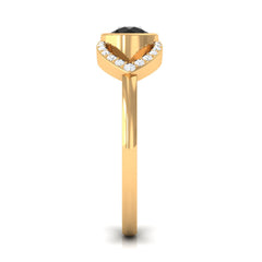 Bezel Set Solitaire Black Spinel and Diamond Ring in Split Shank