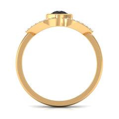 Bezel Set Solitaire Black Spinel and Diamond Ring in Split Shank