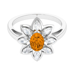 1.25 CT Oval Cut Citrine Cocktail Ring with Moissanite Stones